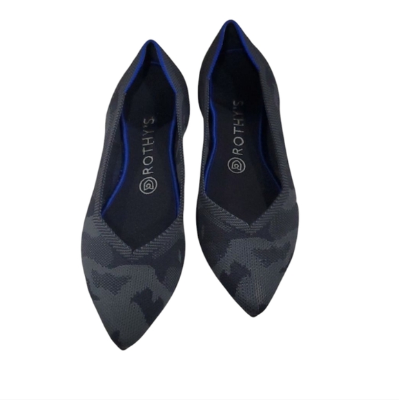 Rothy's Shoes - Rothy's The Point  Gray Camo  Flats with Sleek Pointed Toe and Blue Trim